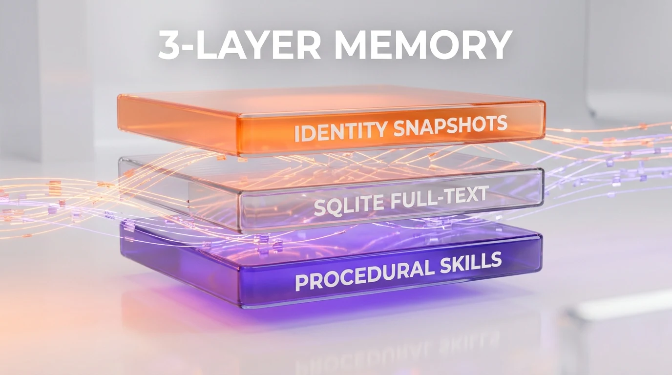 Hermes Agent three-layer memory: identity snapshots, SQLite full-text, procedural skills