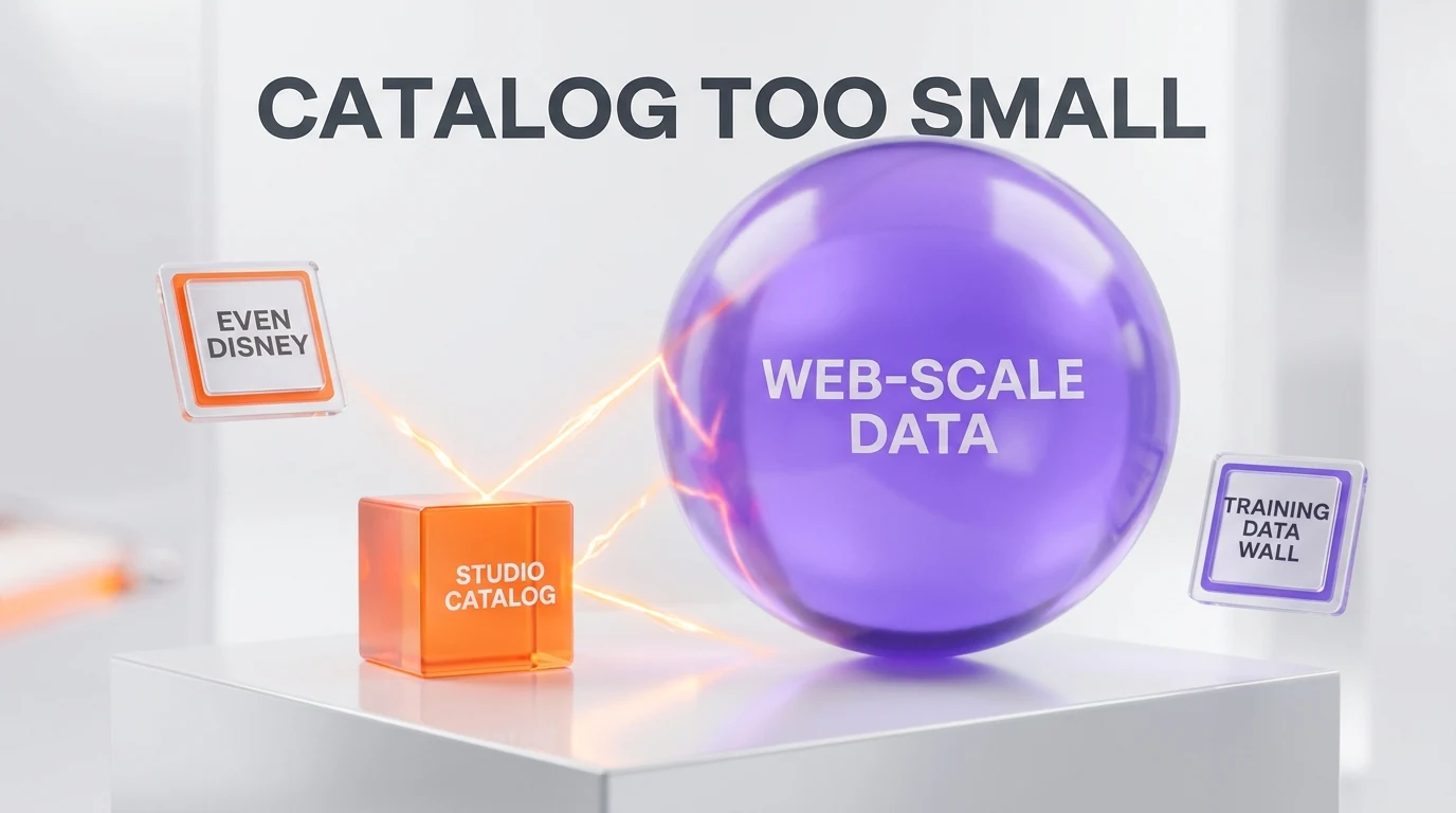 A single studio catalog, even Disney's, reportedly too small to train a production-grade generative video model versus web-scale data