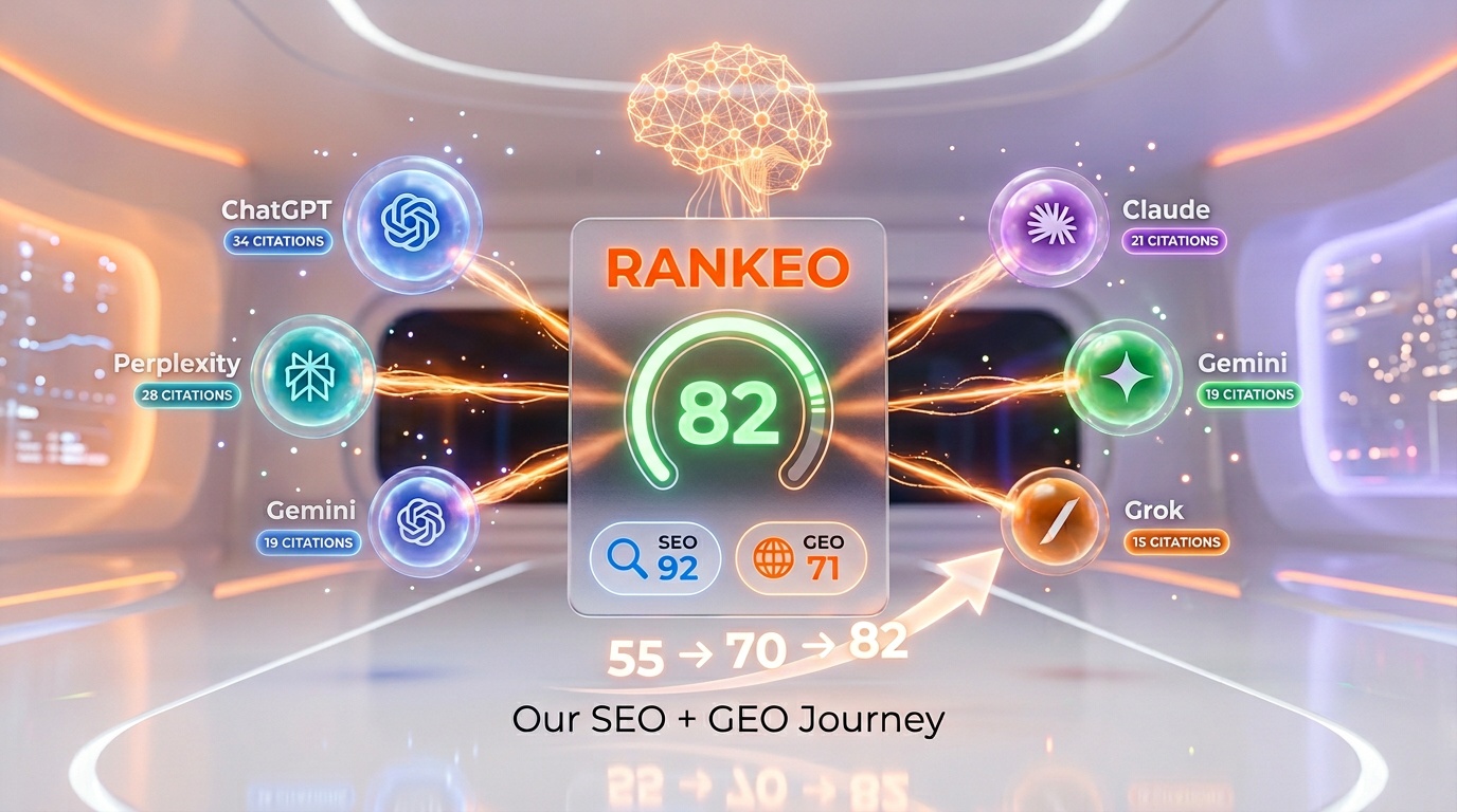 ThePlanetTools journey with Rankeo — from score 55 to 82, a complete SEO and GEO optimization story