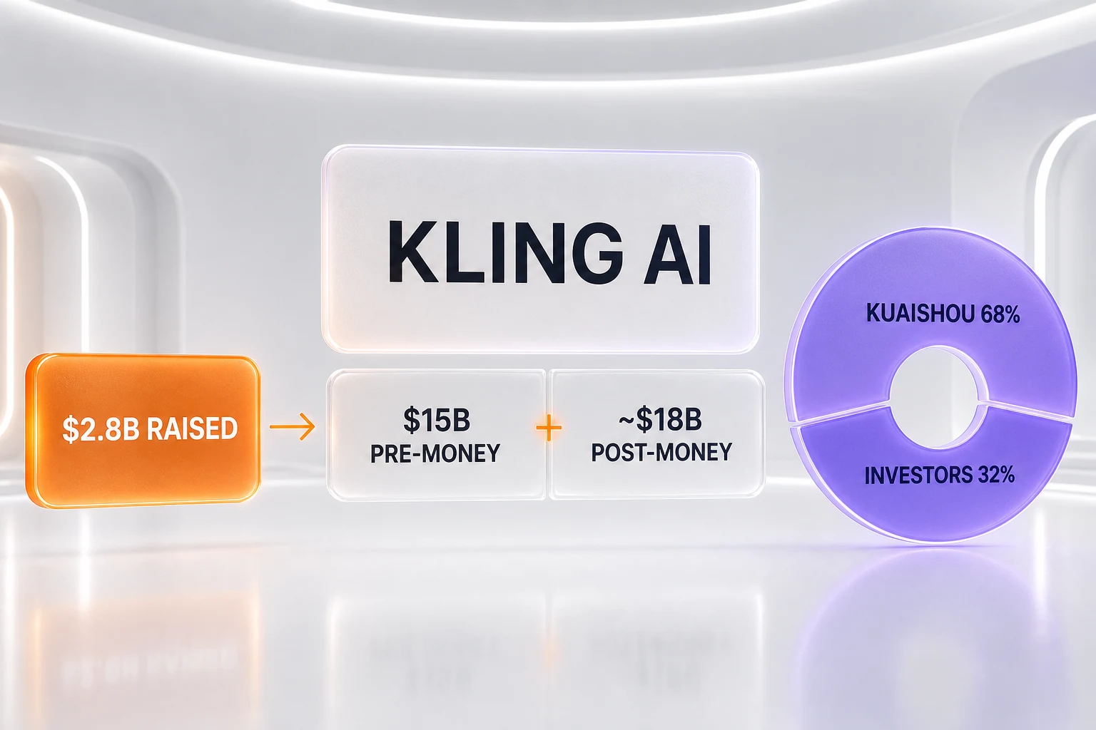 Kling AI deal structure — $2.8 billion raised, $15 billion pre-money, roughly $18 billion post-money, Kuaishou stake falls to 68%