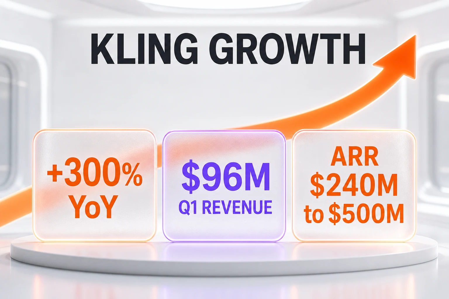 Kling AI growth — Q1 2026 revenue $96 million up more than 300 percent year over year, ARR from $240 million to $500 million