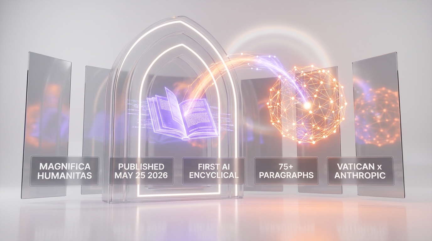 Magnifica Humanitas — the first papal encyclical fully dedicated to artificial intelligence, presented at the Vatican Synod Hall on May 25, 2026