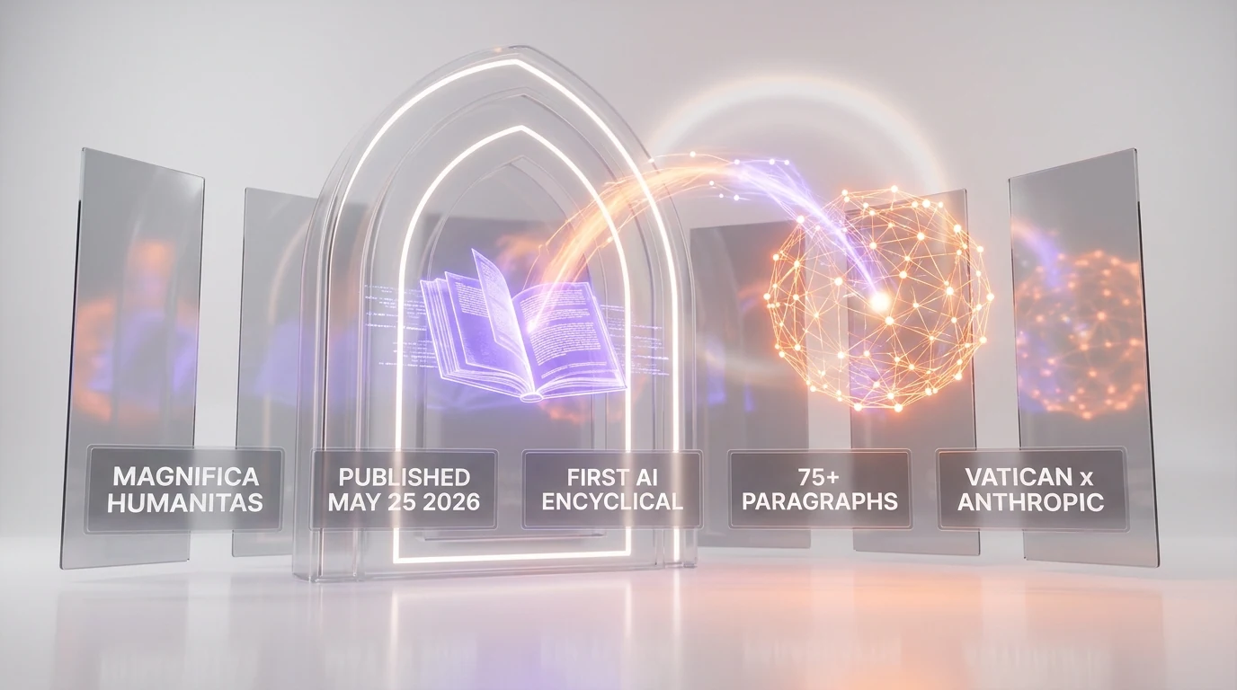 Magnifica Humanitas — the first papal encyclical fully dedicated to artificial intelligence, presented at the Vatican Synod Hall on May 25, 2026