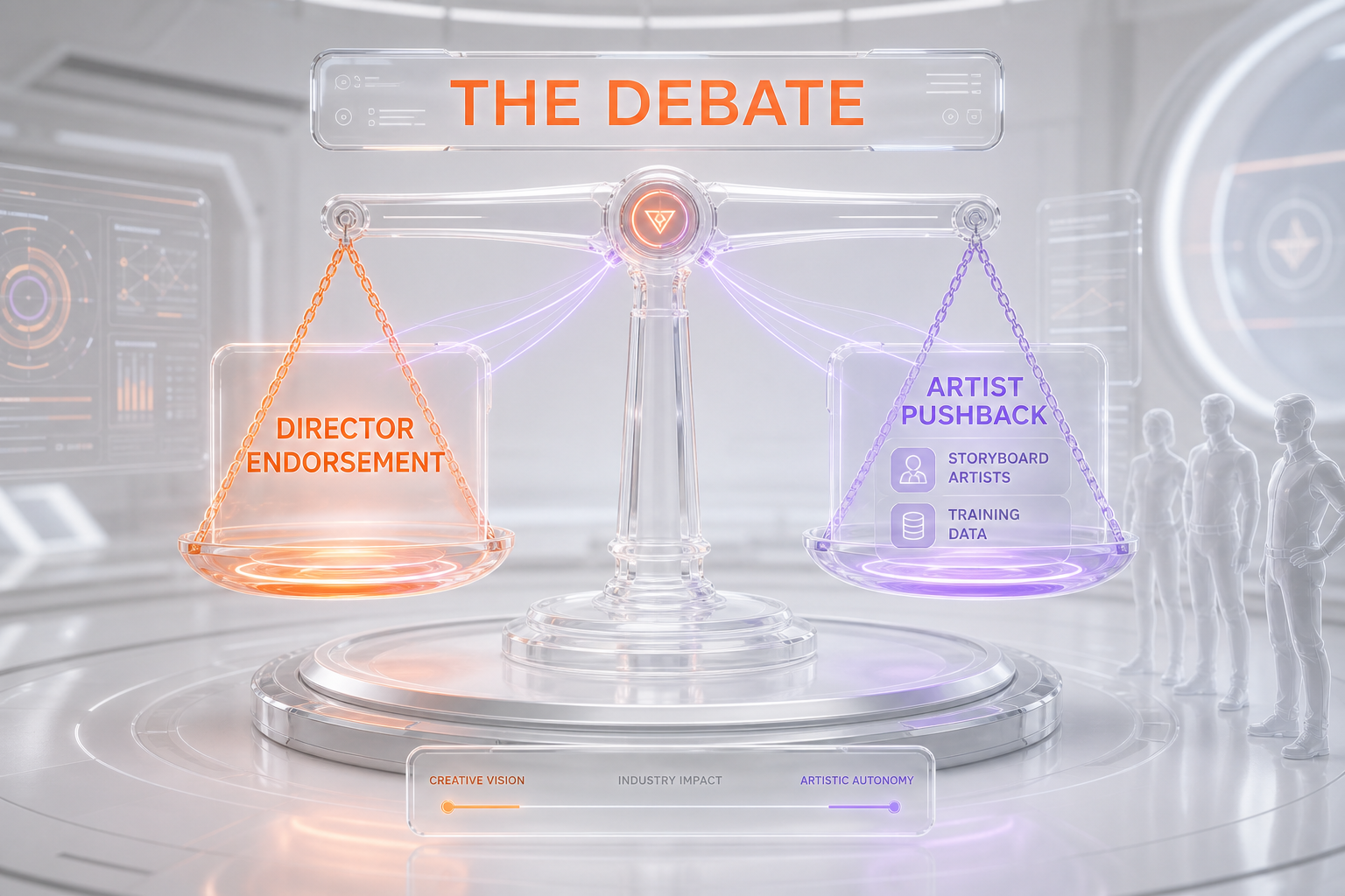 The artist displacement debate: storyboard and concept artists question whether AI trained on artists work should replace paid storyboard work, set against a director endorsement