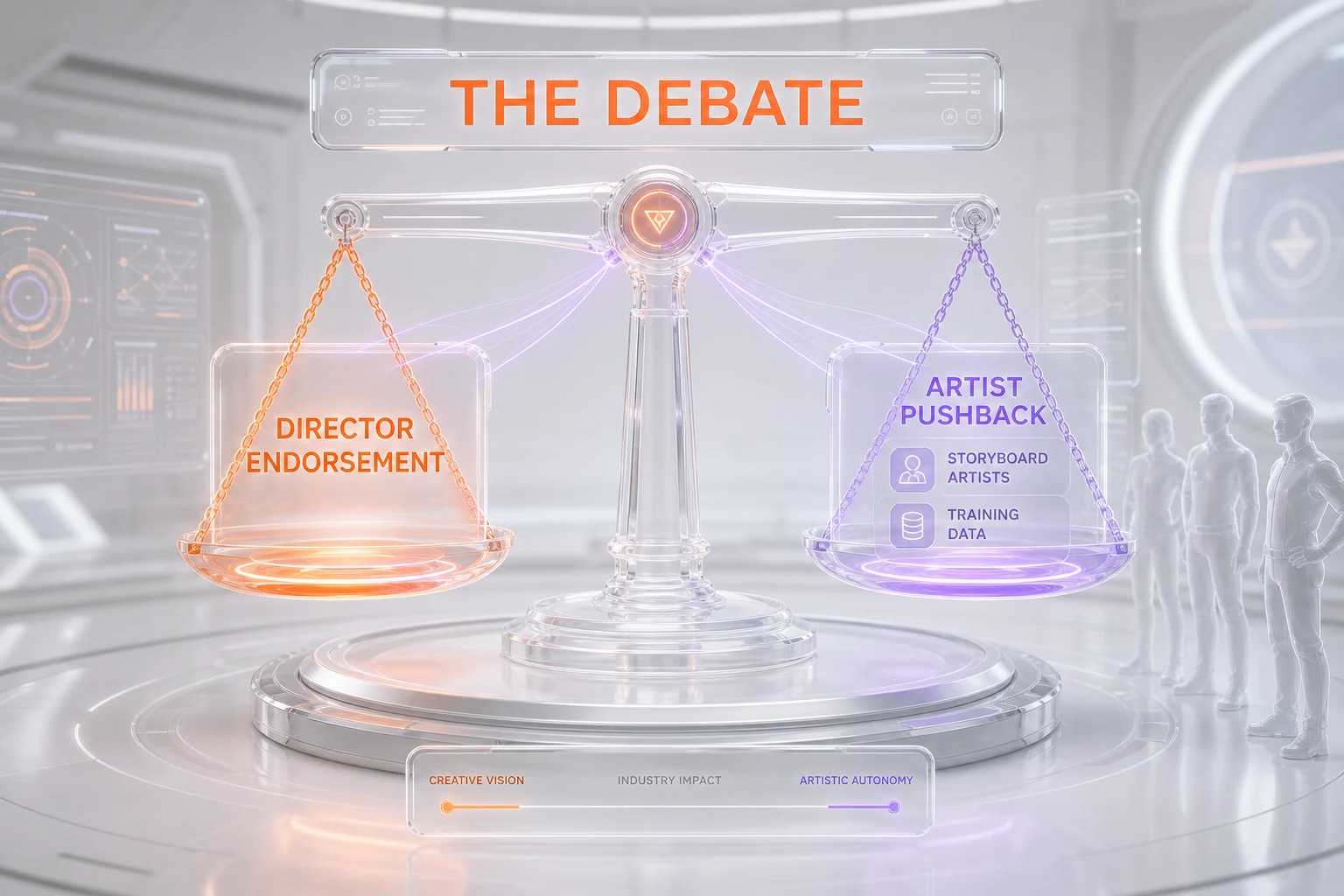 The artist displacement debate: storyboard and concept artists question whether AI trained on artists work should replace paid storyboard work, set against a director endorsement