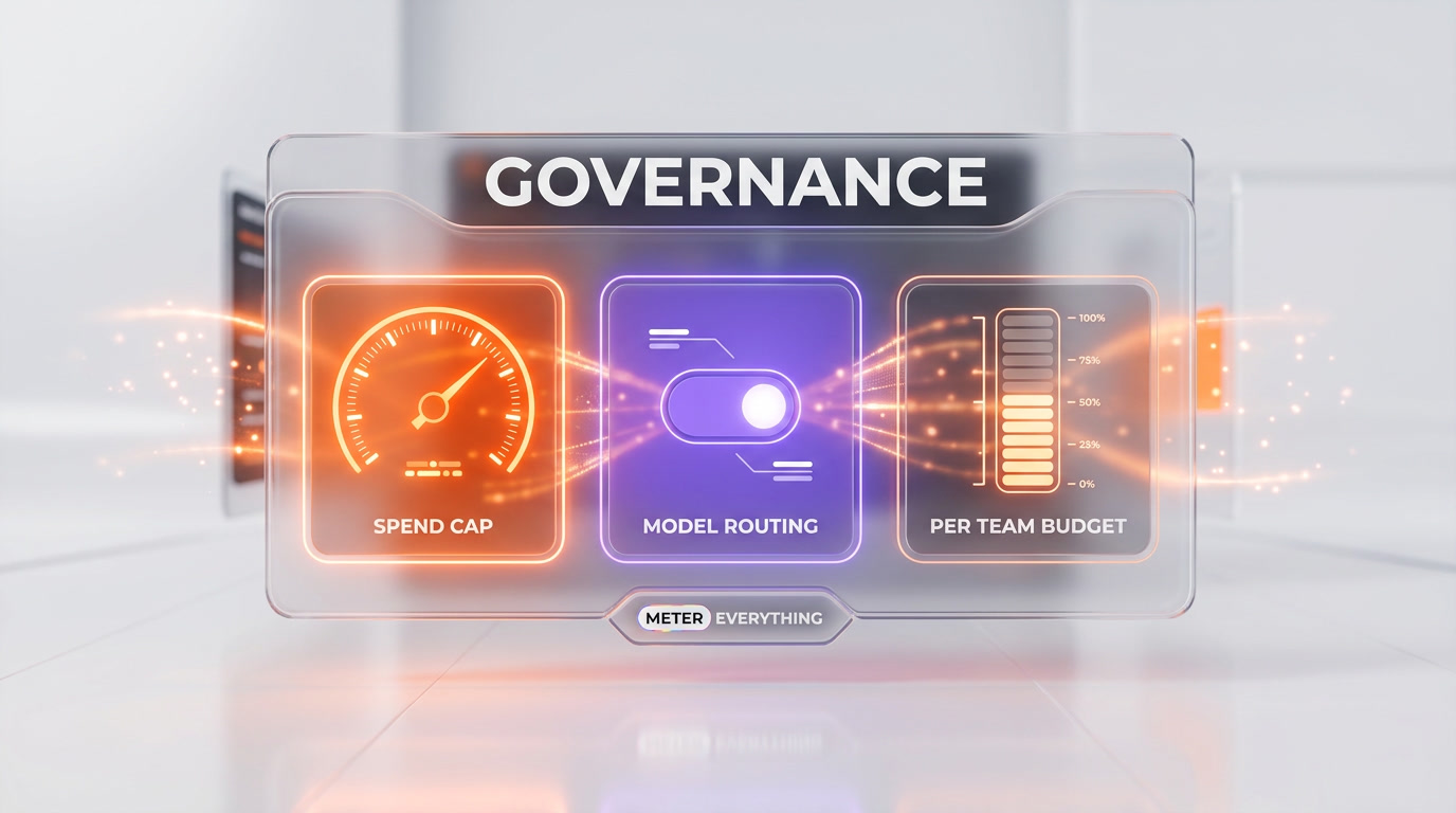 Consumption governance dashboard — per-team token budgets, caps, and model routing controls