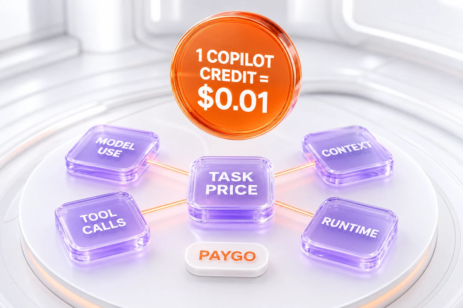 Copilot Cowork usage-based pricing — pay-as-you-go at one cent per Copilot Credit, task cost from model use, context, tool calls and runtime