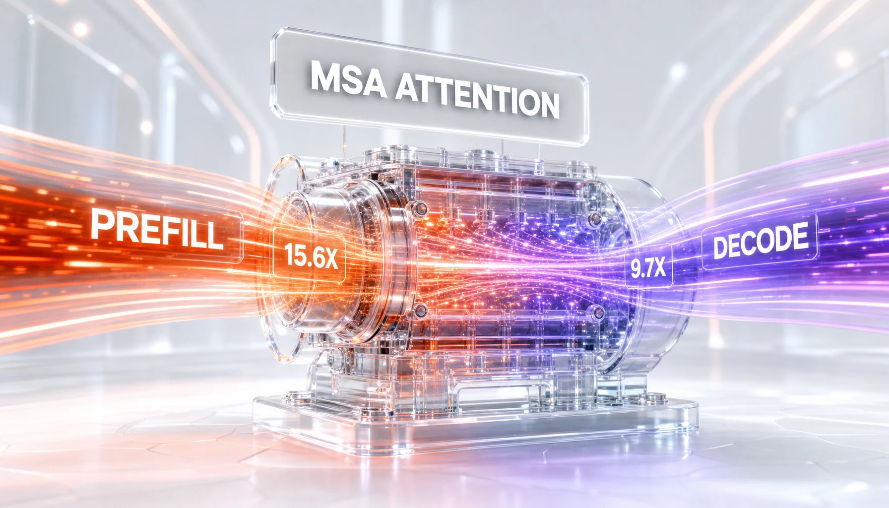 The MiniMax Sparse Attention architecture decoding much faster and prefilling much faster than the previous generation at one million tokens of context
