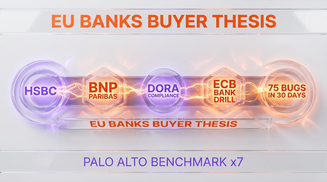 EU banks buyer thesis ribbon — HSBC, BNP Paribas, DORA compliance, ECB bank drill, 75 bugs in 30 days Palo Alto benchmark
