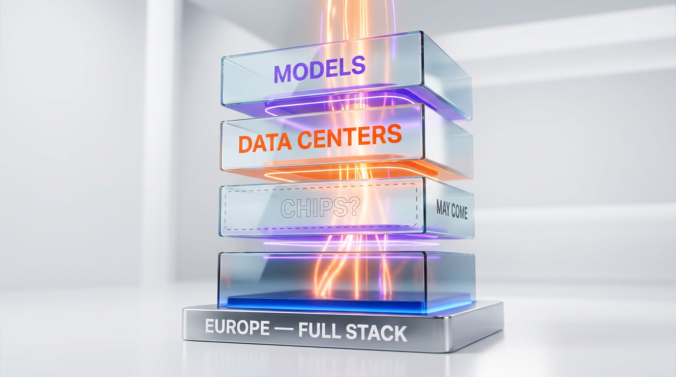 European AI sovereignty stack — Mistral models, owned data centers, exploratory custom silicon