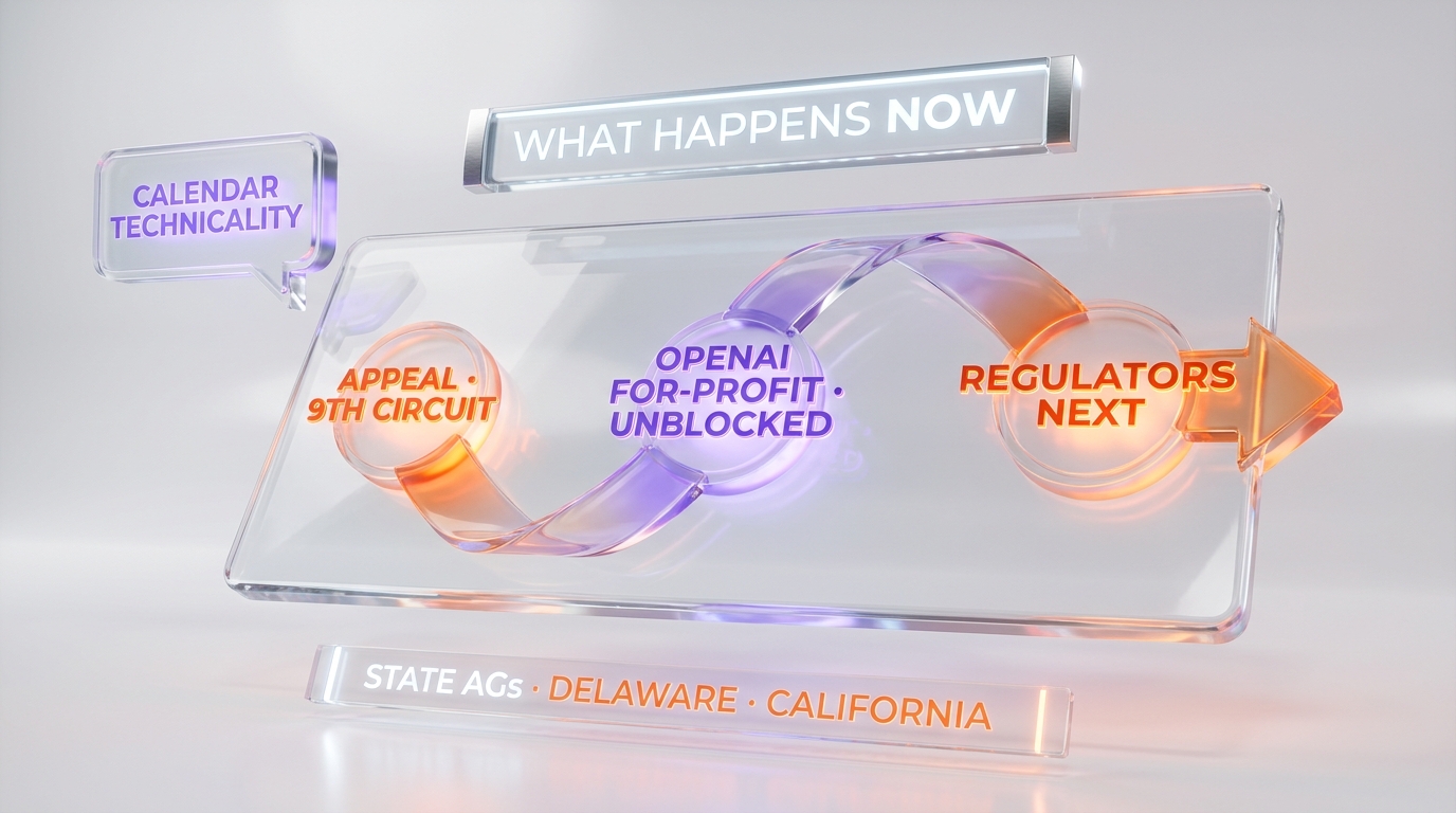 What is next — Musk appeals to the 9th Circuit, OpenAI for-profit structure unblocked, governance fight moves to regulators
