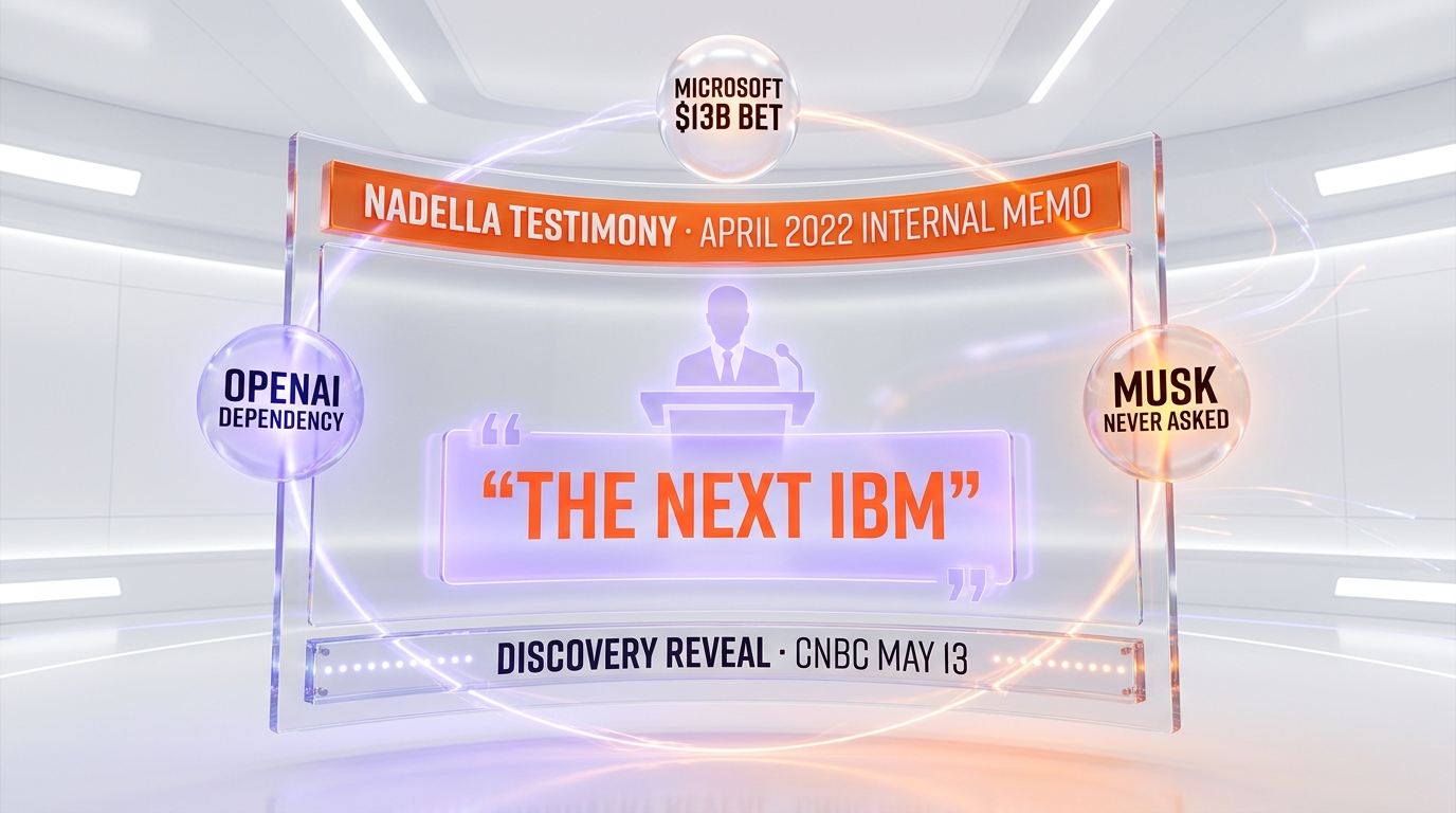 Nadella April 2022 internal memo testimony — Microsoft next IBM fear, OpenAI dependency, discovery reveal CNBC May 13