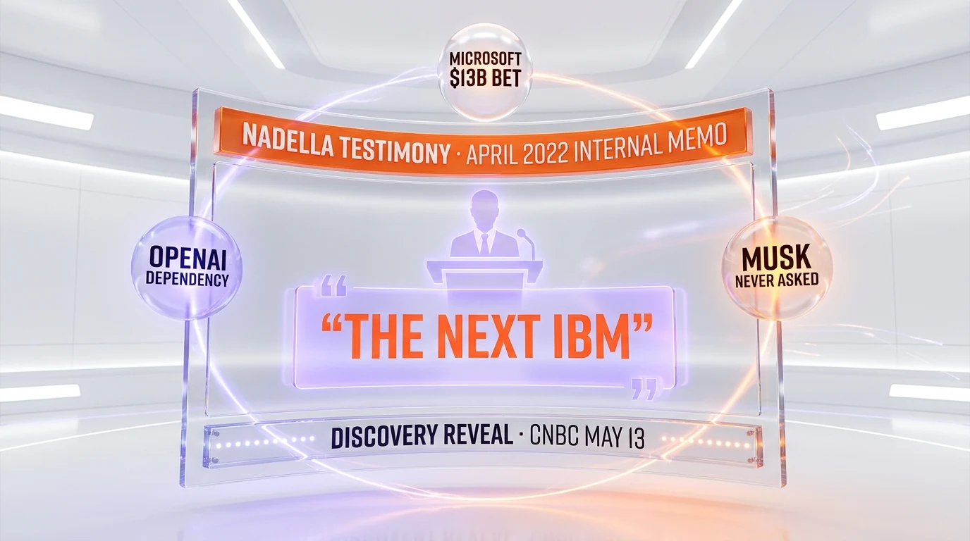 Nadella April 2022 internal memo testimony — Microsoft next IBM fear, OpenAI dependency, discovery reveal CNBC May 13