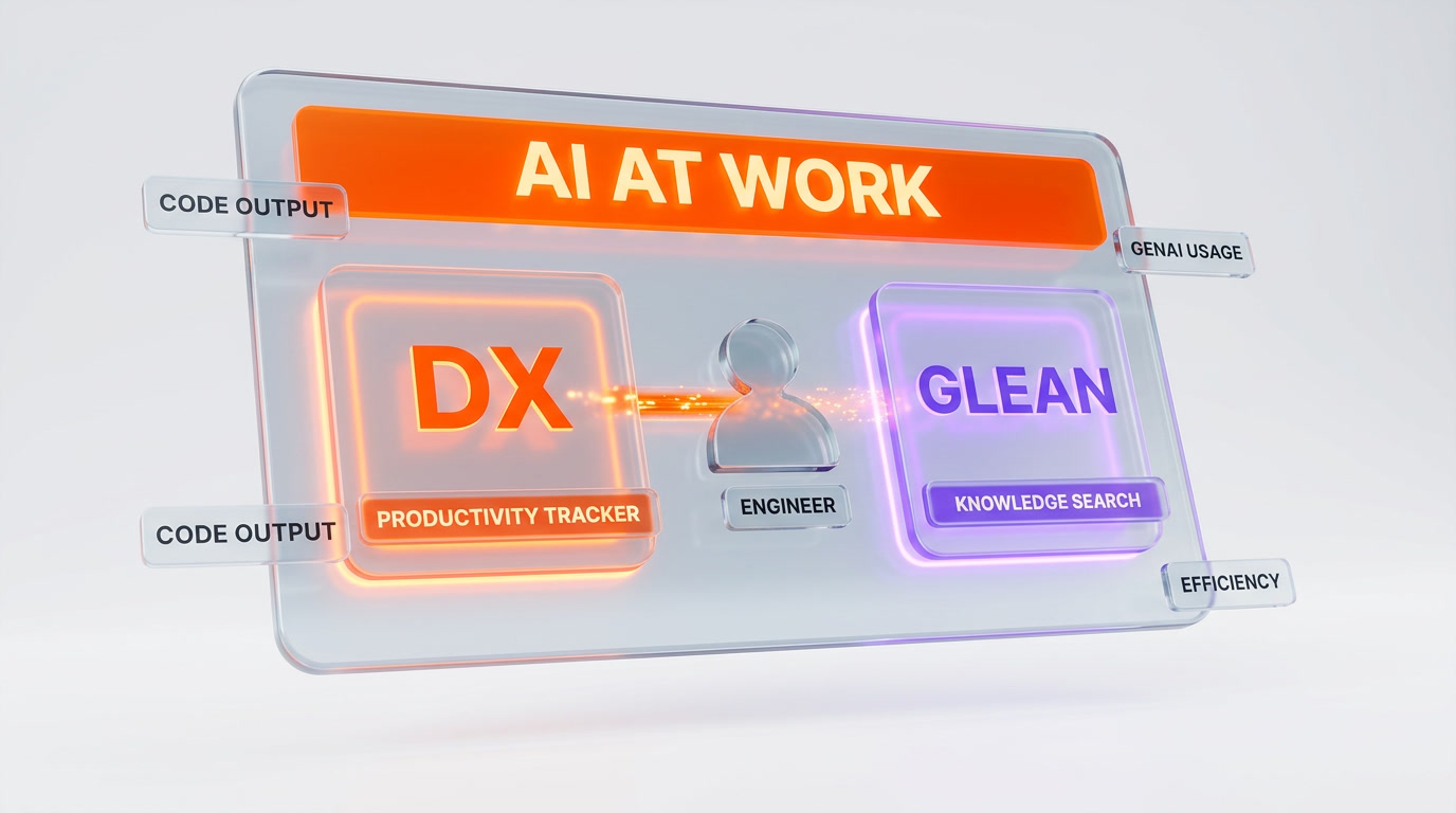 DX productivity tracker and Glean knowledge-search assistant — the two AI tools the New York Times Tech Guild says are used to monitor engineers