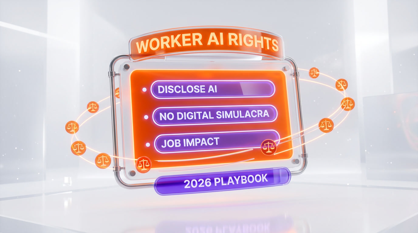 Worker AI rights checklist emerging from the dispute — disclose AI use, ban digital simulacra of workers, and reveal AI job impact