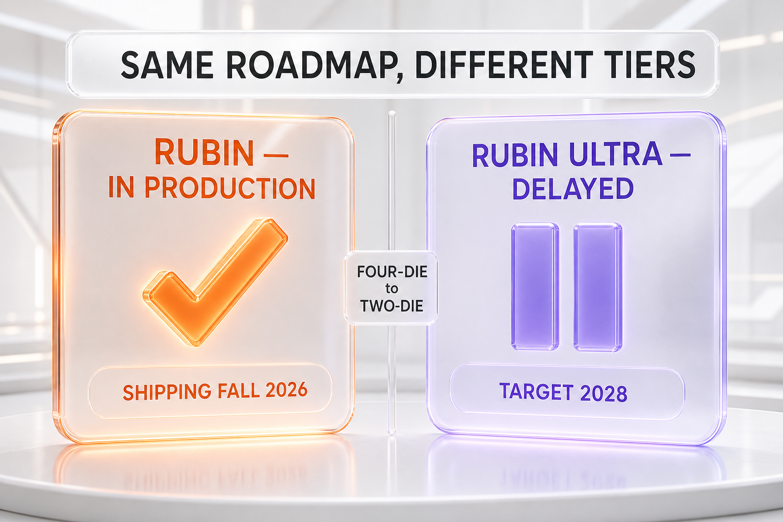 Base Rubin in production for fall 2026 versus Rubin Ultra reportedly delayed to 2028