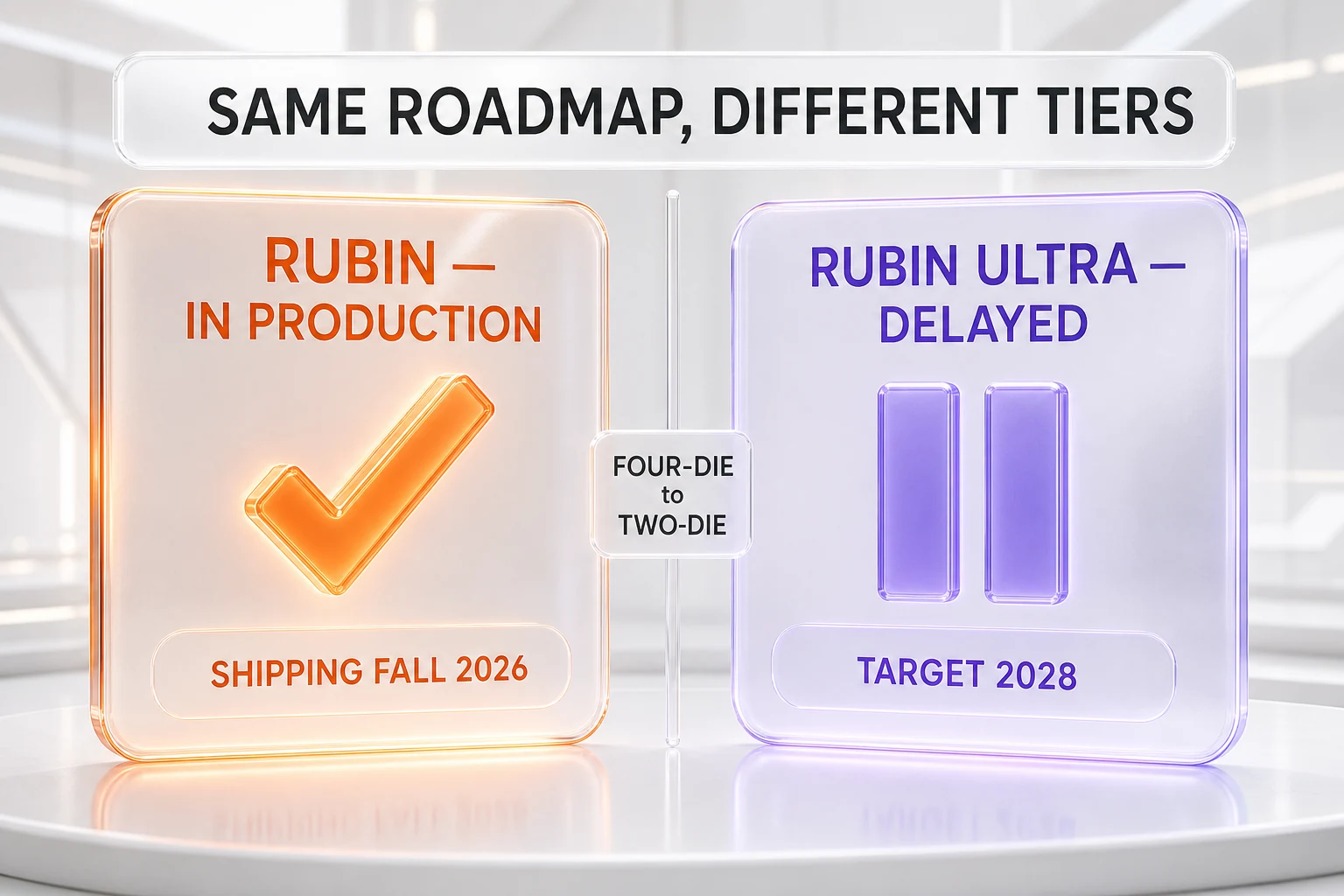 Base Rubin in production for fall 2026 versus Rubin Ultra reportedly delayed to 2028