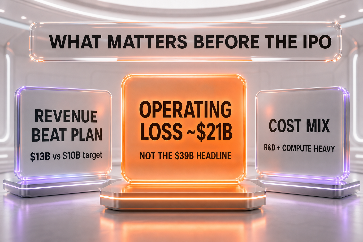 The pre-IPO takeaway: revenue ahead of plan, operating loss around 21 billion dollars, cost mix dominated by R and D