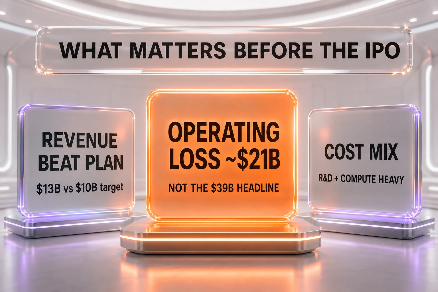 The pre-IPO takeaway: revenue ahead of plan, operating loss around 21 billion dollars, cost mix dominated by R and D