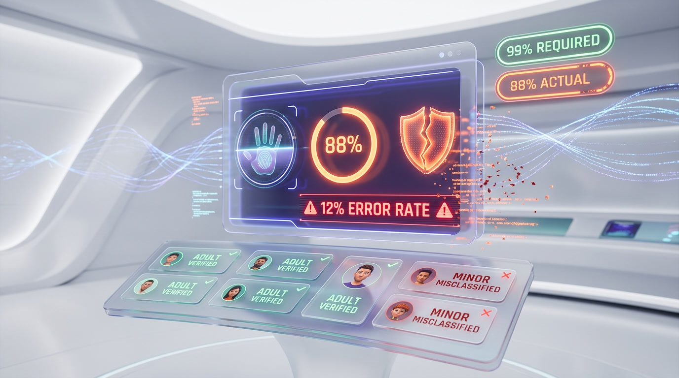Diagram showing OpenAI age verification system misclassifying minors 12 percent of the time during adult mode testing