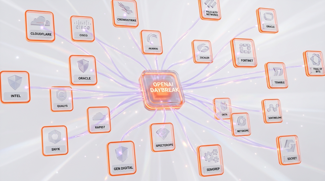 20 plus Daybreak cybersecurity partners constellation map including Cloudflare Cisco CrowdStrike Palo Alto Snyk Trail of Bits SpecterOps and others