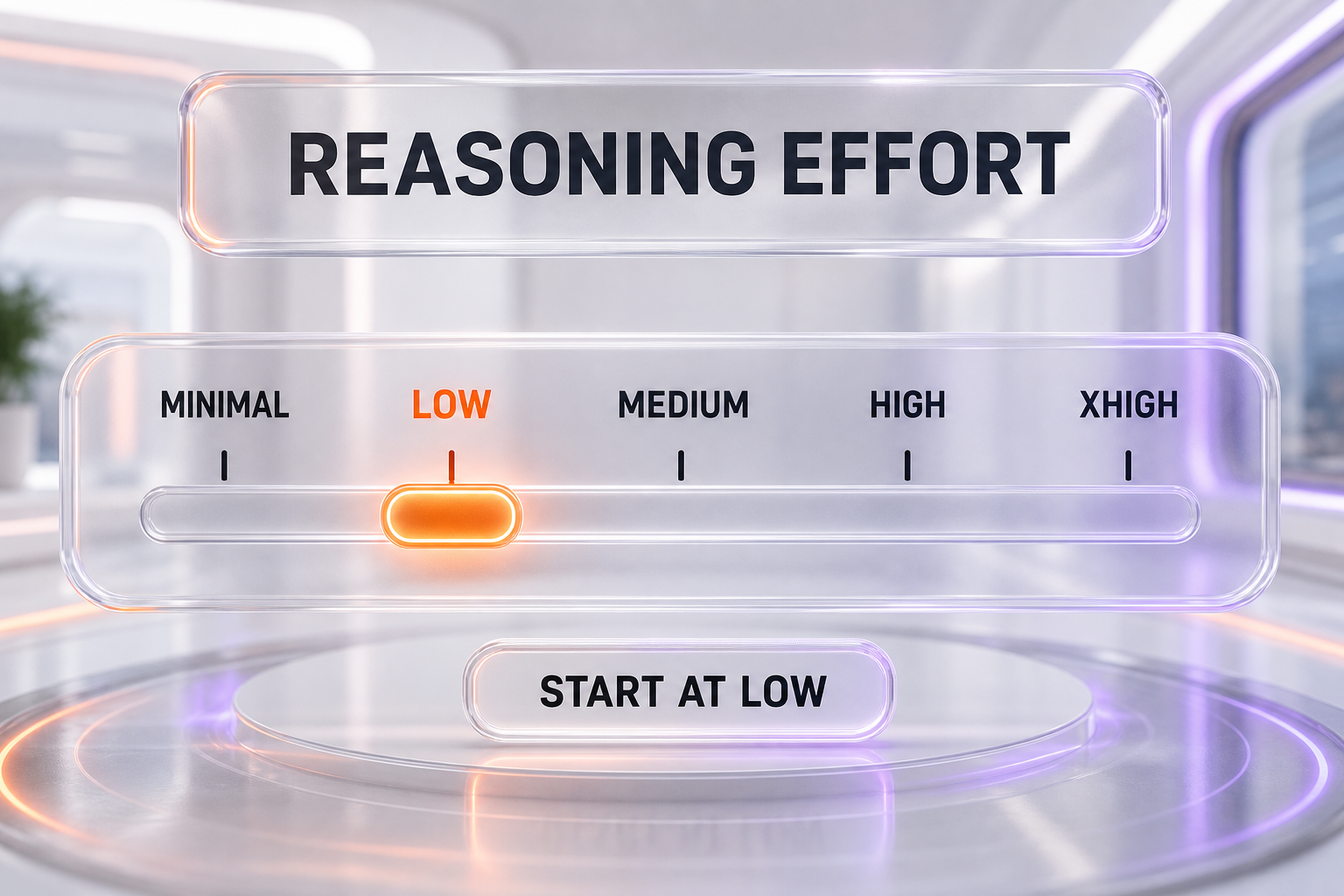 gpt-realtime-2.1 reasoning effort dial from minimal to xhigh, with low recommended for production voice agents — Illustration