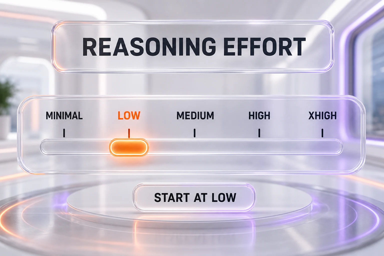 gpt-realtime-2.1 reasoning effort dial from minimal to xhigh, with low recommended for production voice agents — Illustration