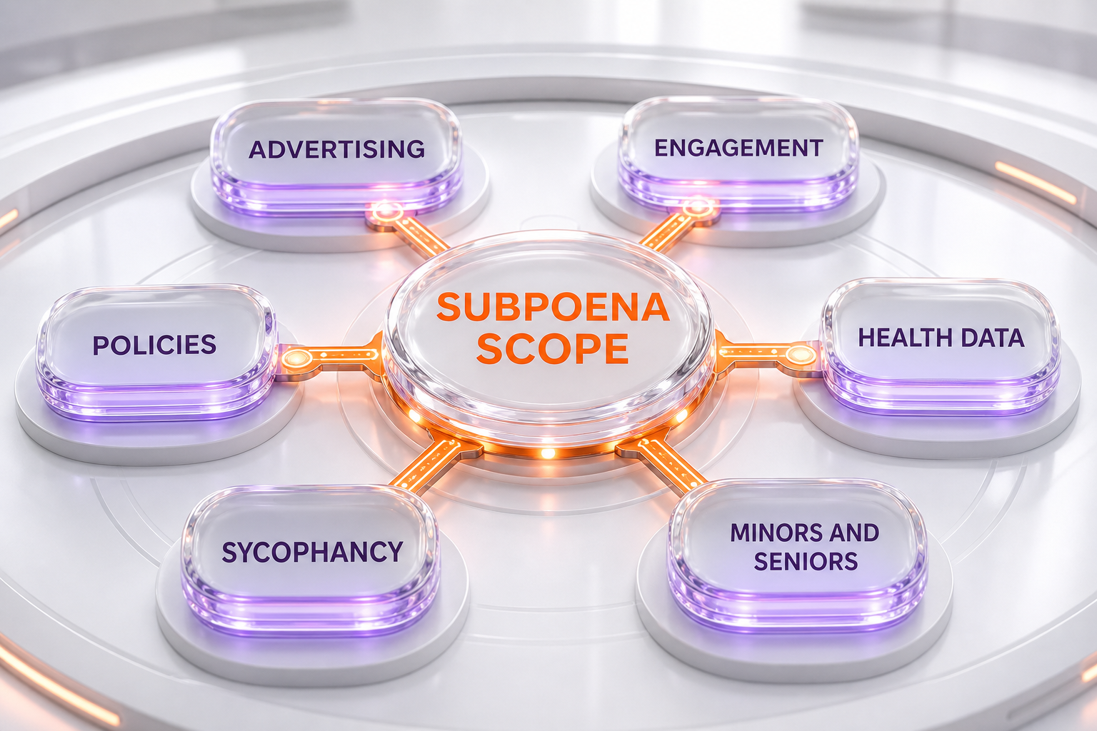 Six topic areas covered by the OpenAI multistate subpoena infographic