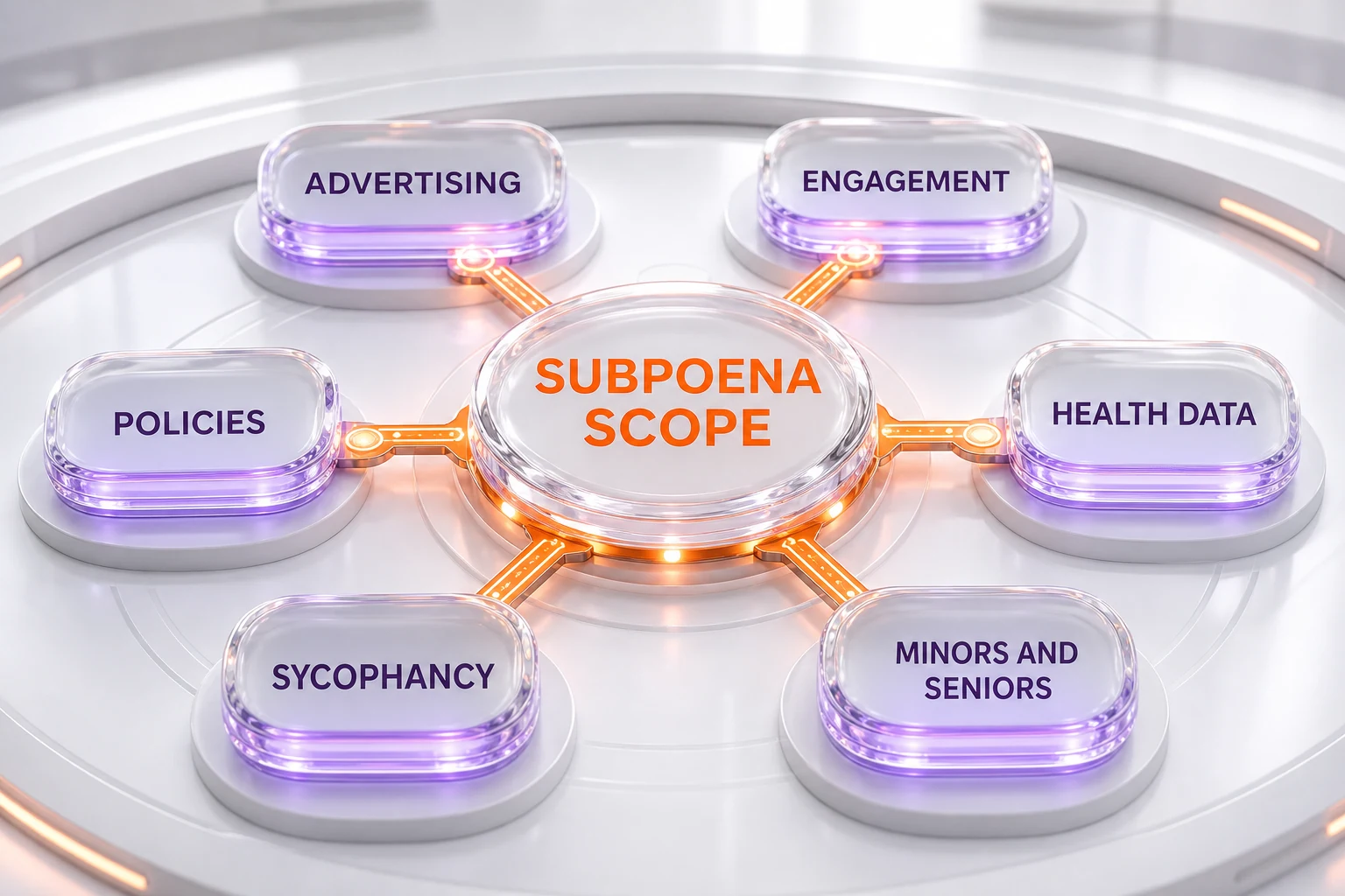 Six topic areas covered by the OpenAI multistate subpoena infographic