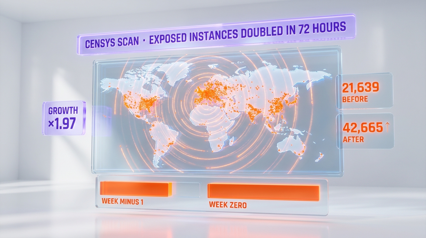 21,639 to 42,665 exposed OpenClaw instances in 72 hours — Censys signature update reveals the real surface.