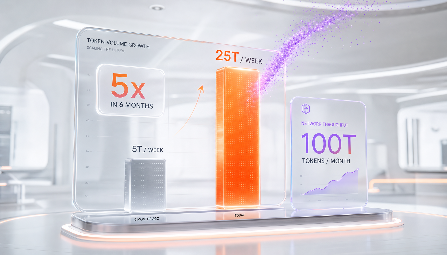 OpenRouter weekly token volume — 5 trillion to 25 trillion in six months