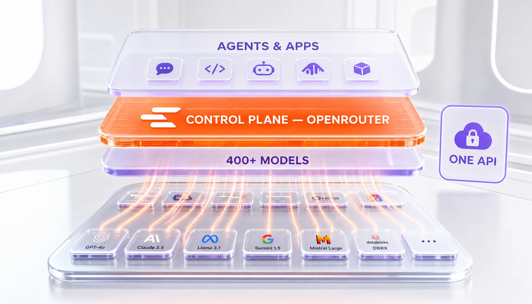 OpenRouter as the multi-model control plane between apps and 400+ models