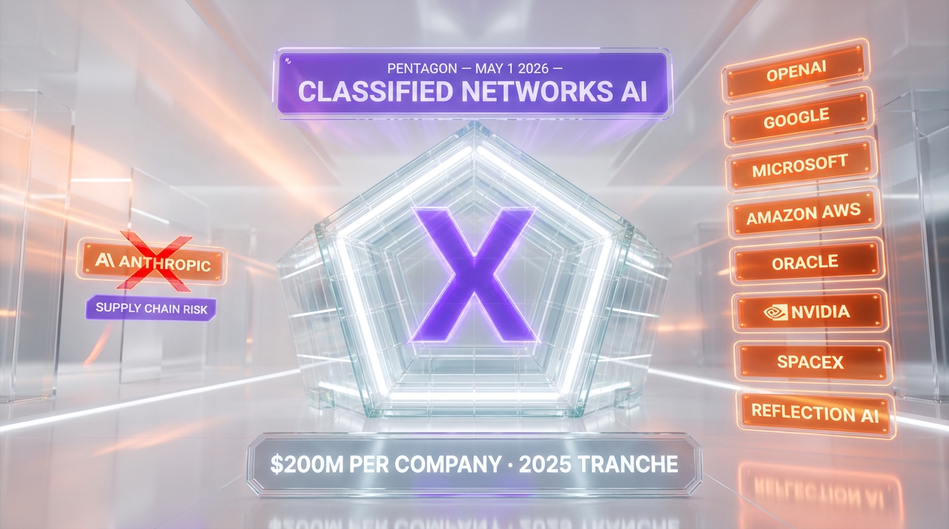 Pentagon DoD locks Anthropic out of $200M AI classified networks deal May 1 2026 — OpenAI Google Microsoft Amazon Oracle Nvidia SpaceX Reflection AI Pete Hegseth supply chain risk