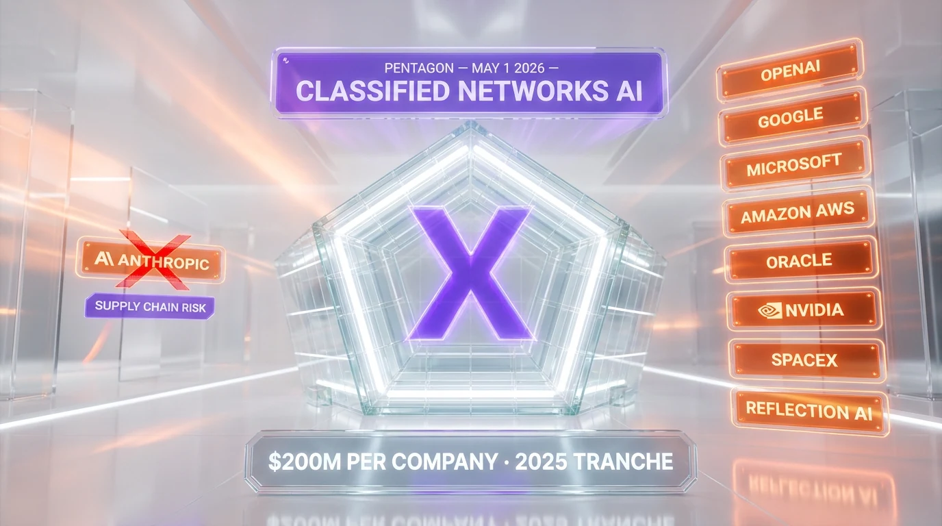 Pentagon DoD locks Anthropic out of $200M AI classified networks deal May 1 2026 — OpenAI Google Microsoft Amazon Oracle Nvidia SpaceX Reflection AI Pete Hegseth supply chain risk