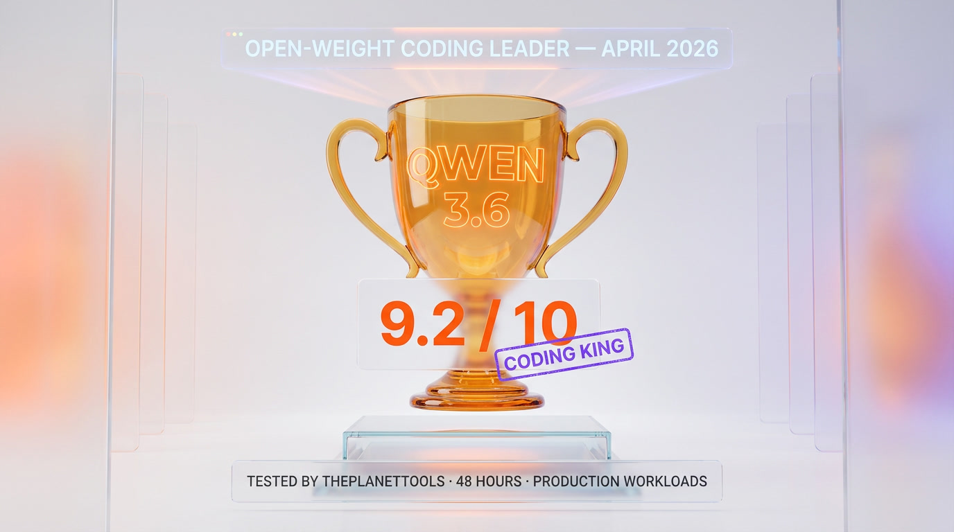 Qwen 3.6 verdict — coding king April 2026, 9.2 out of 10 score from ThePlanetTools analysis