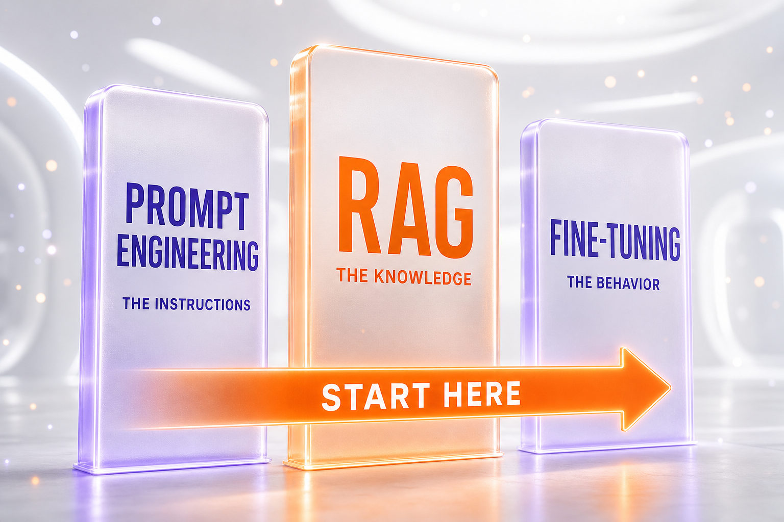 RAG vs Fine-Tuning vs Prompt Engineering — Illustration