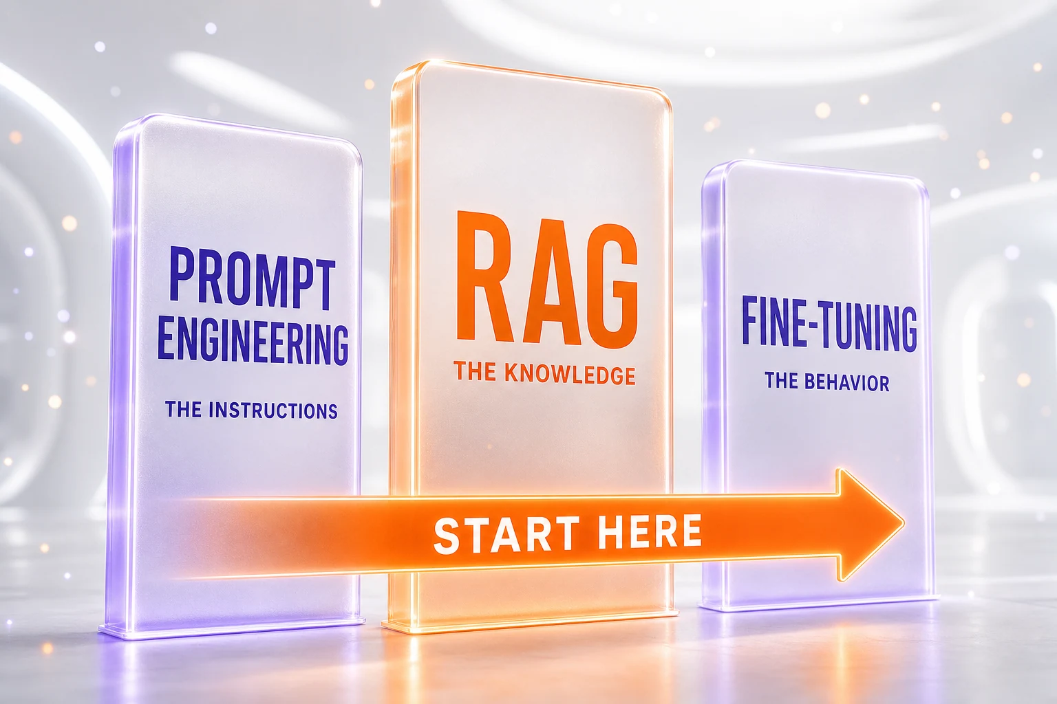 RAG vs Fine-Tuning vs Prompt Engineering — Illustration