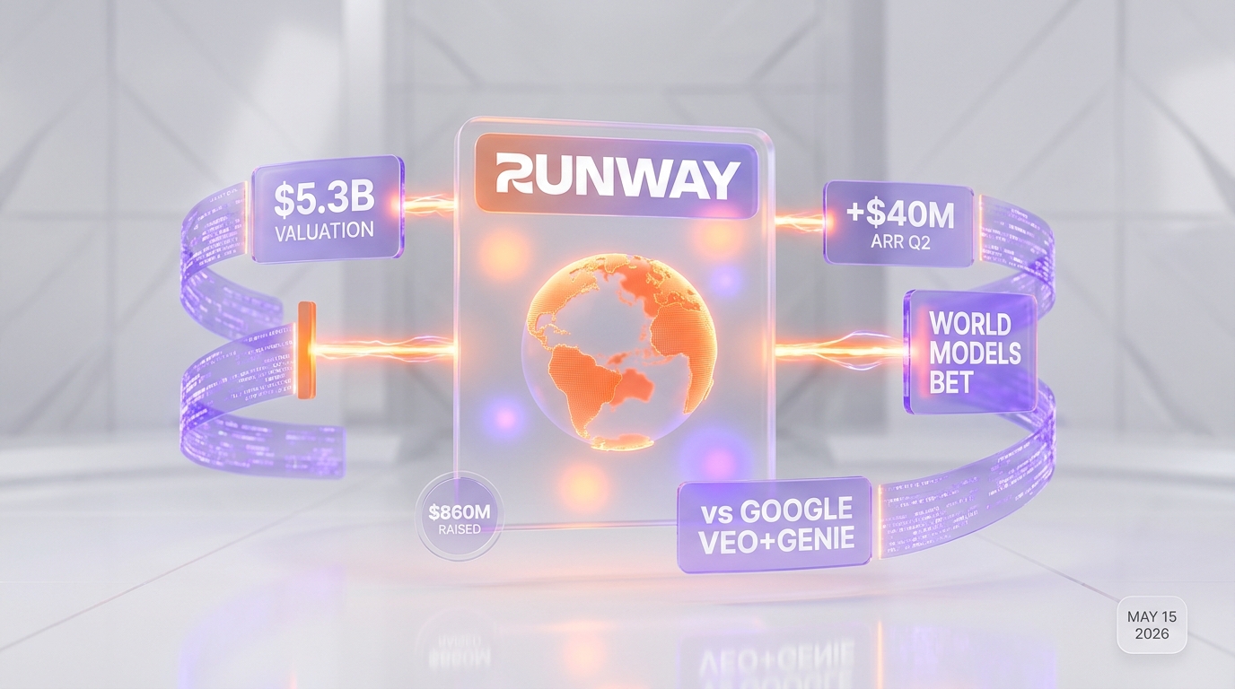 Runway world models bet vs Google — $5.3B valuation, +$40M ARR Q2 2026
