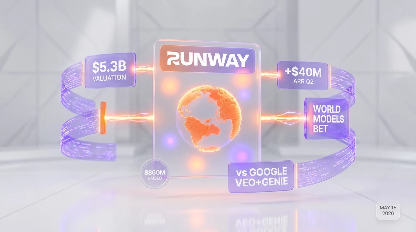 Runway world models bet vs Google — $5.3B valuation, +$40M ARR Q2 2026