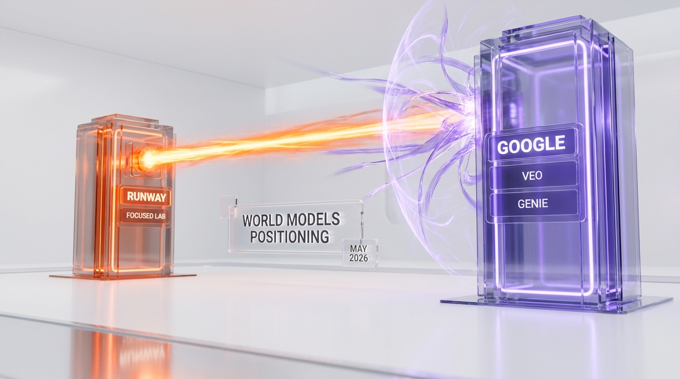 Runway vs Google Veo and Genie — world models positioning May 2026