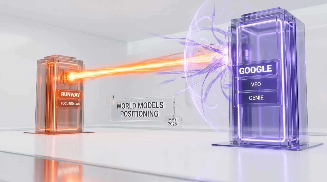 Runway vs Google Veo and Genie — world models positioning May 2026