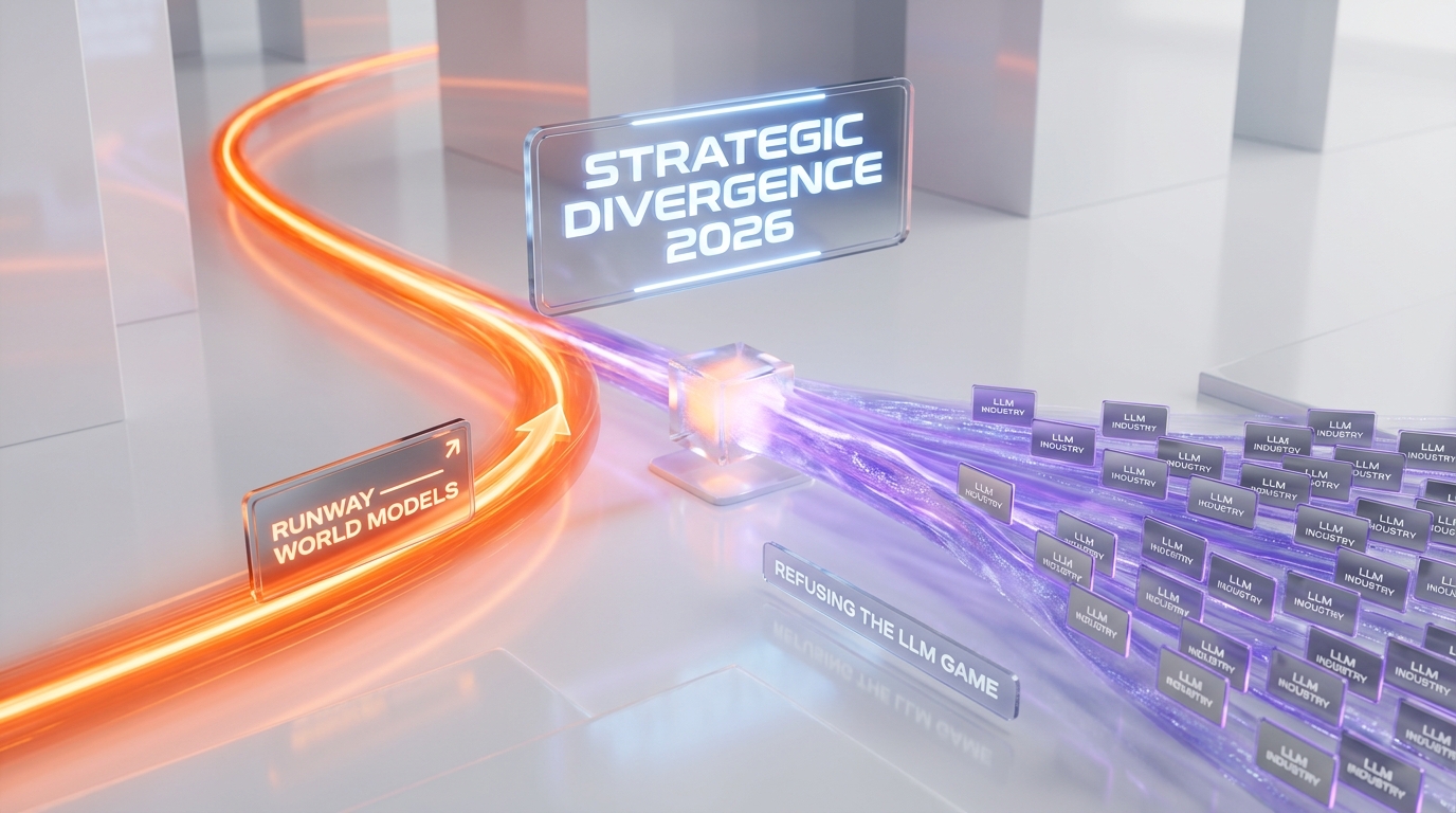 Runway world models bet vs LLM-centric AI industry — strategic divergence 2026