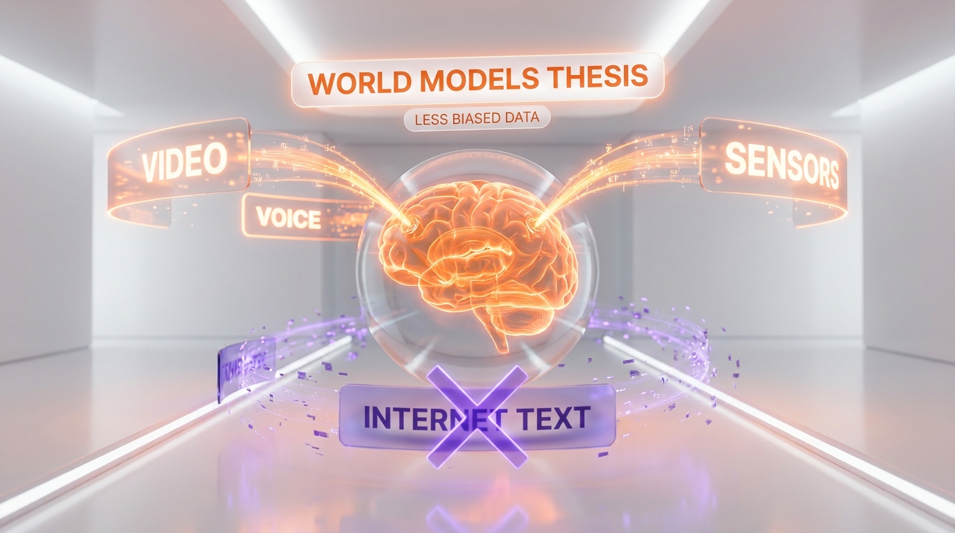 Runway world models thesis — video, voice, sensors vs internet text