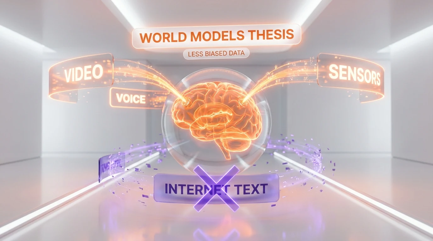 Runway world models thesis — video, voice, sensors vs internet text