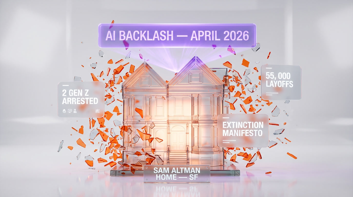 Sam Altman AI backlash 2026 — San Francisco home attacks, Molotov cocktails, Gen Z arrests, 55000 AI layoffs, luddite curve steepening
