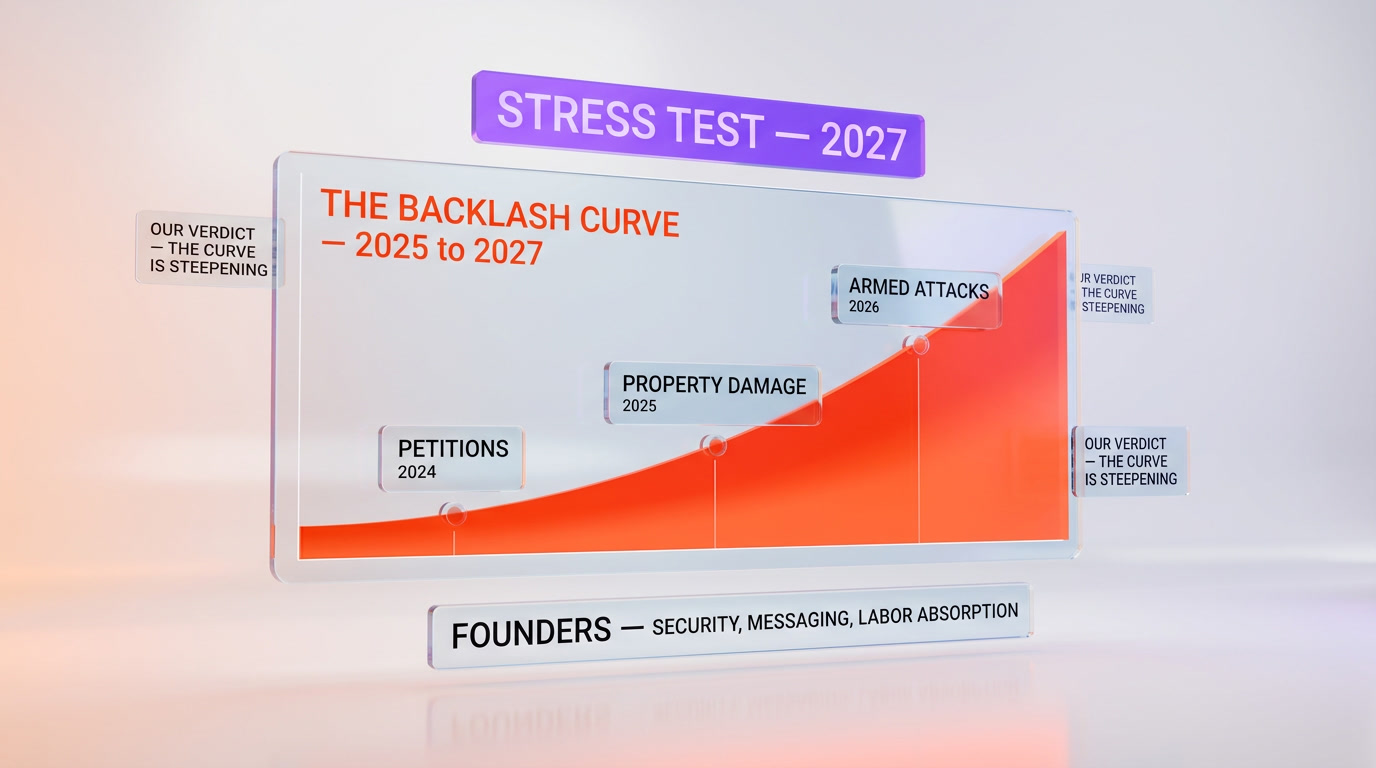 AI backlash 2027 verdict — the luddite curve is steepening, founders security, messaging pivot, ThePlanetTools analysis Sam Altman attacks