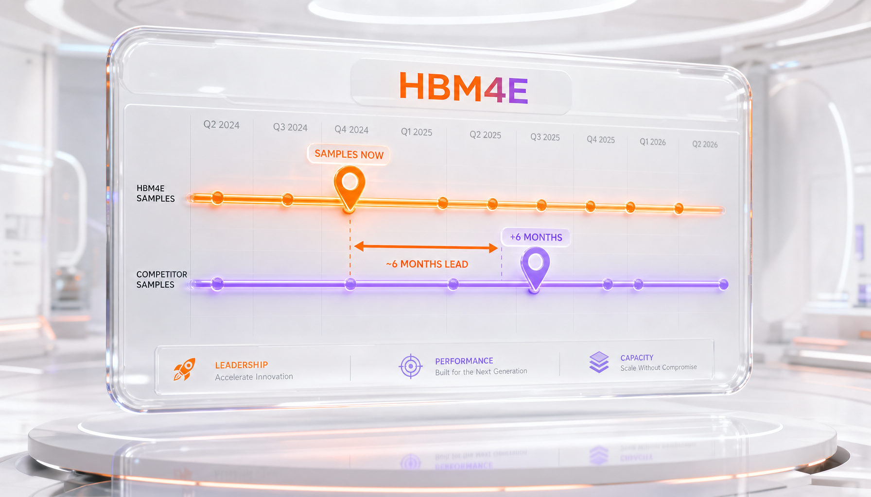 HBM4E timeline — Samsung roughly six months ahead of SK Hynix on samples