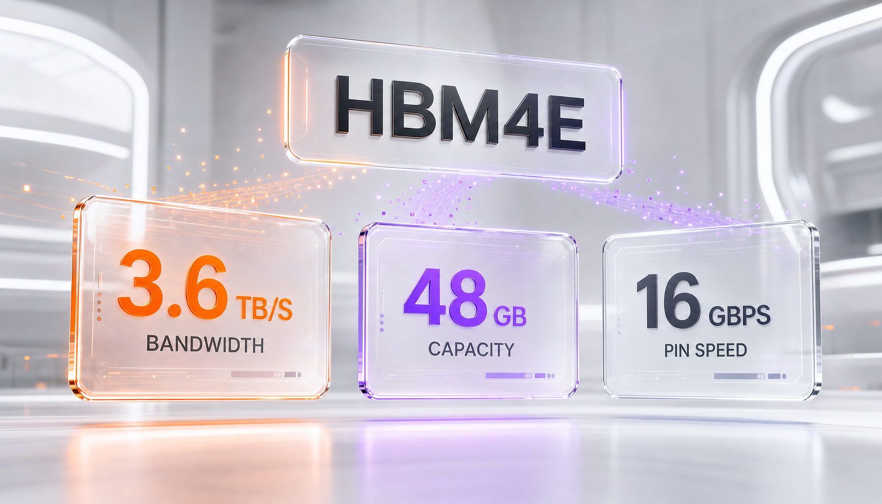 HBM4E specifications — 3.6 TB per second bandwidth, 48 GB capacity, 12-layer stack
