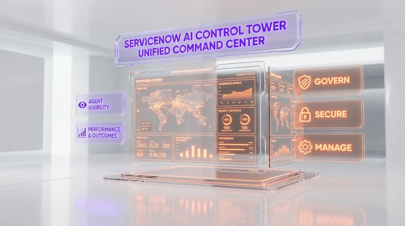 ServiceNow AI Control Tower — unified command center governing, securing, and managing enterprise AI agents at scale with full visibility into performance and outcomes