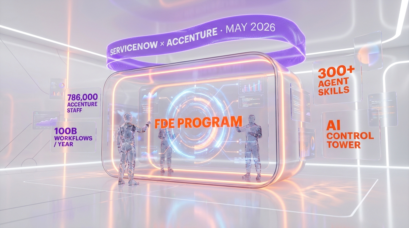 ServiceNow and Accenture launch the Forward Deployed Engineering Program on May 6, 2026 — joint pods, 300+ pre-built AI agent skills, AI Control Tower, ServiceNow AI Platform